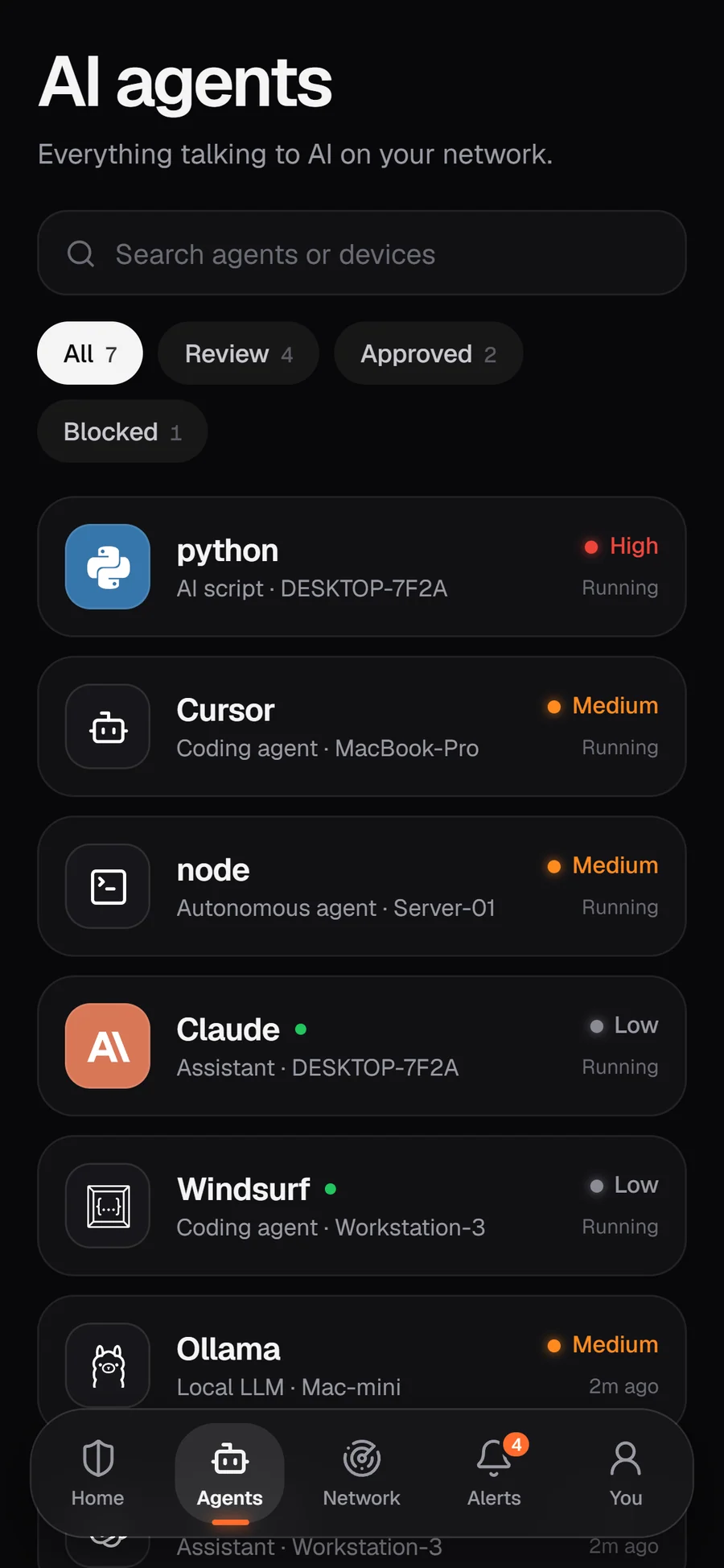 AI agents listed in the GreyArm phone app