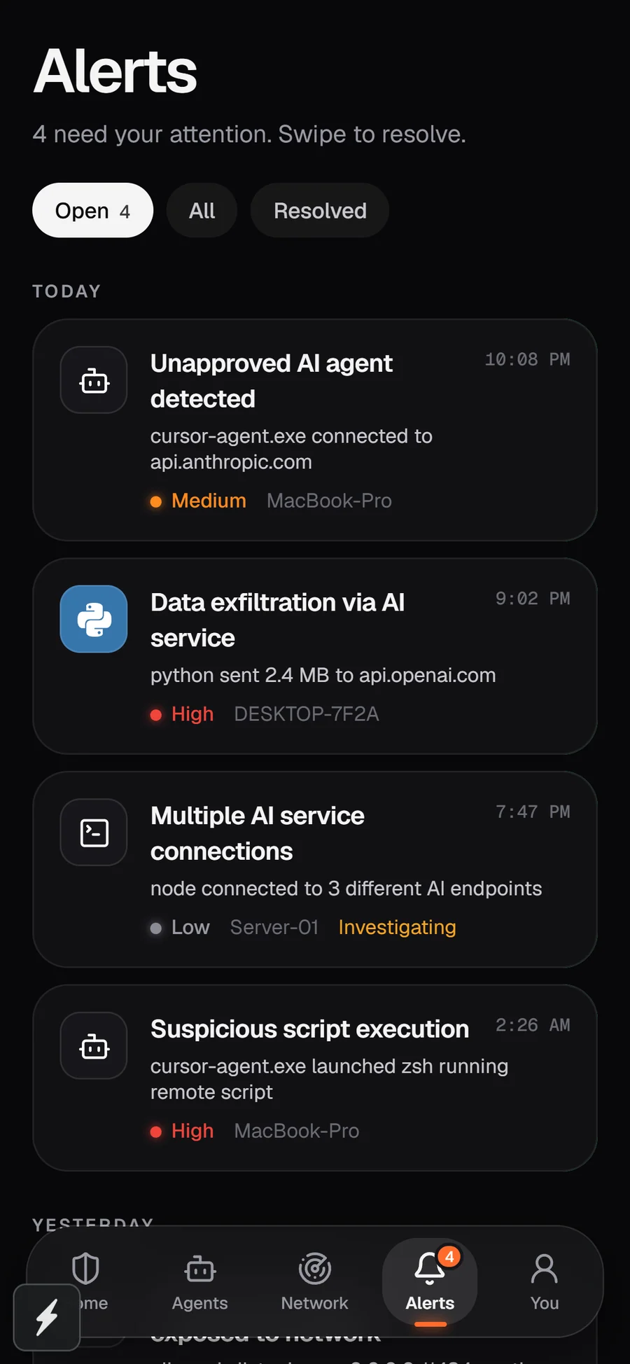 Alerts in the GreyArm phone app
